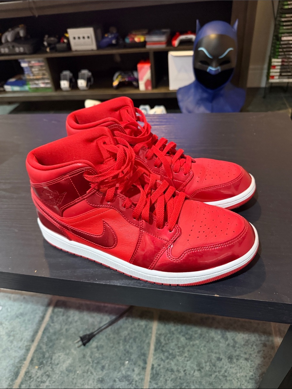 Jordan Men's Red High-Top Sneakers with White Midsole